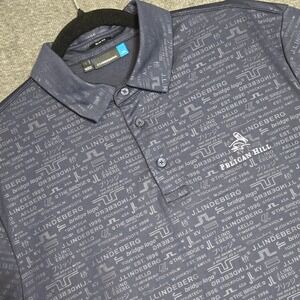 J Lindeburg Men's Golf Polo Slim Fit All Over Print Sz Large Blue Pelican Hill